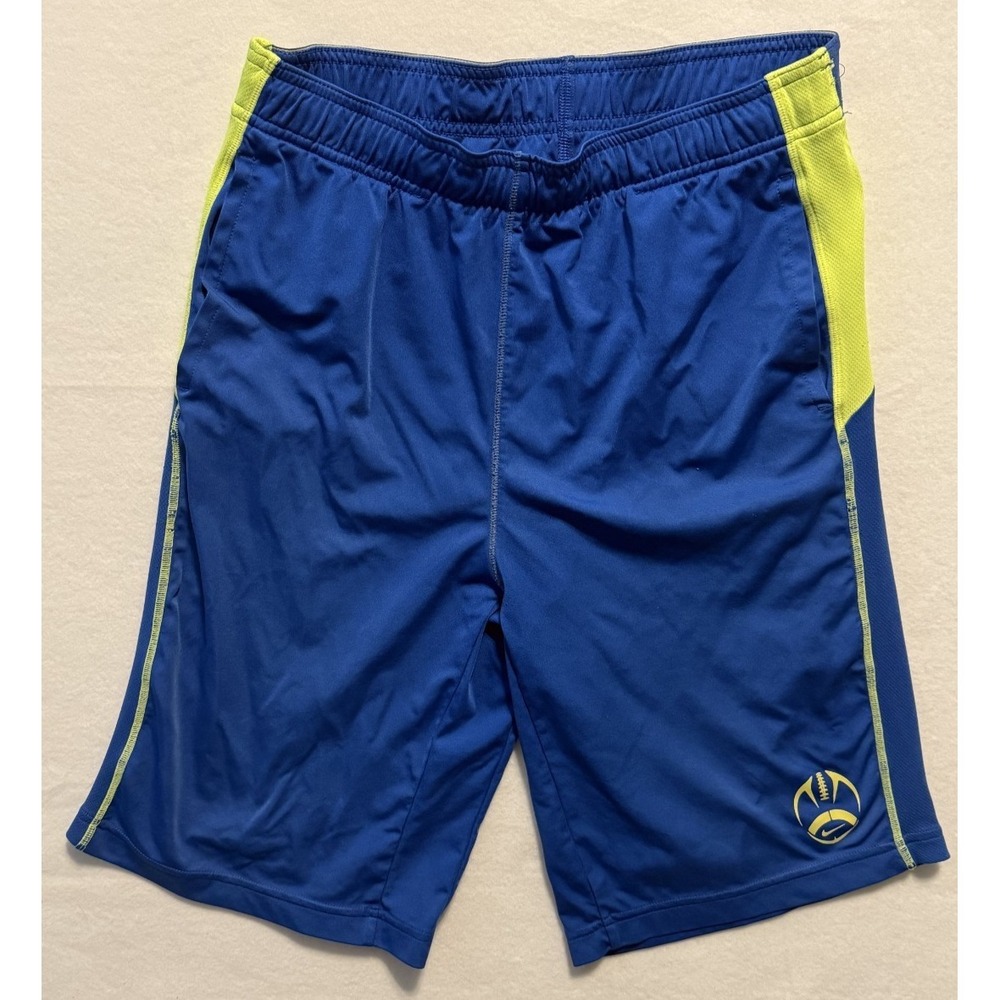 Nike Dri-Fit Football Shorts Youth X-Large Logo Waistband Drawstring Blue/Yellow